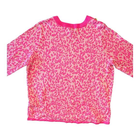 Lilly Pulitzer Morgen Jacquard Sweater Hot Pink Leopard Print Rhinestones- XL - Picture 7 of 9